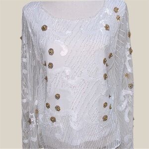 Juliette Opalescent White Gold Bead & Sequin Top Special Occasion Fairycore Sz S